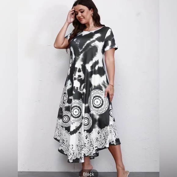 White & Black Crochet Tie Dye Dress main image 1